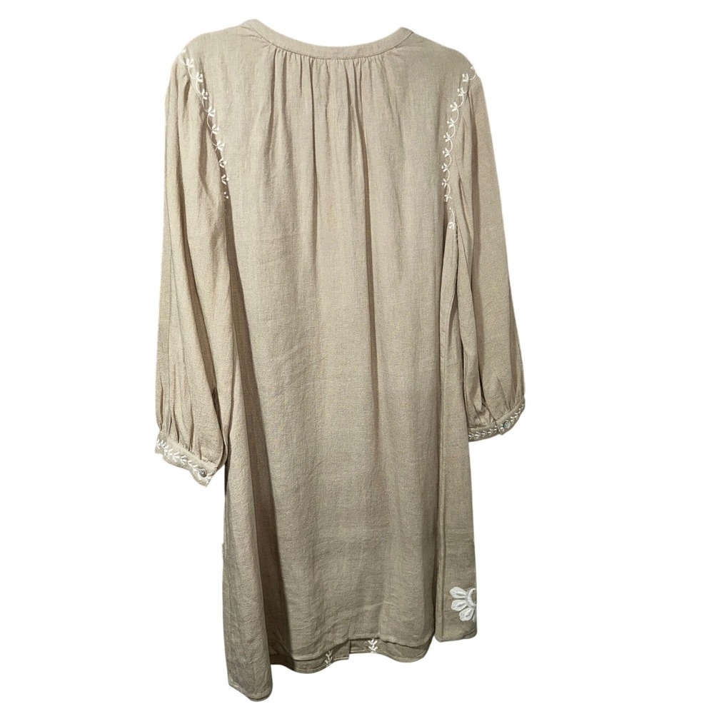 J.Jill Womens Embroidered Long Sleeve Button Front Linen Blend Dress Tan Small - Picture 8 of 8
